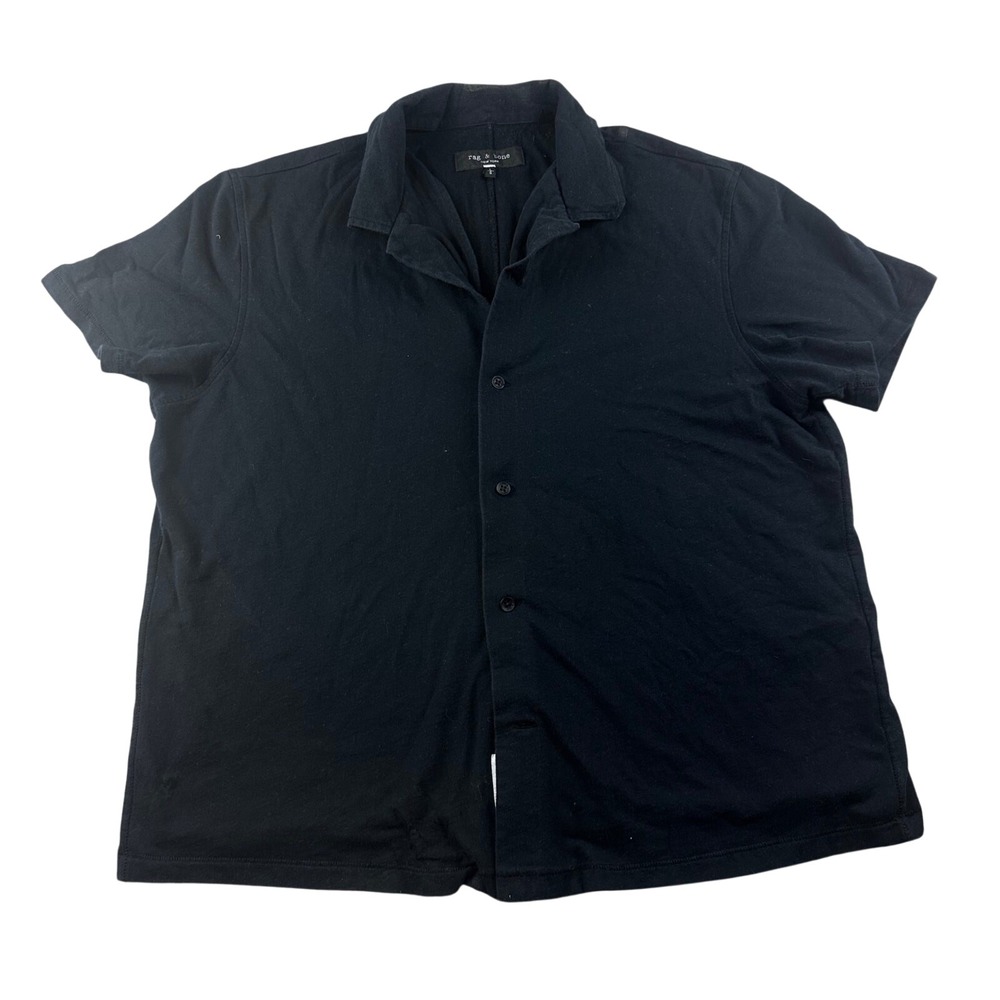 Rag & Bone Button-Up Shirt Men L Black Regular Fit Jersey Short Sleeve City Work